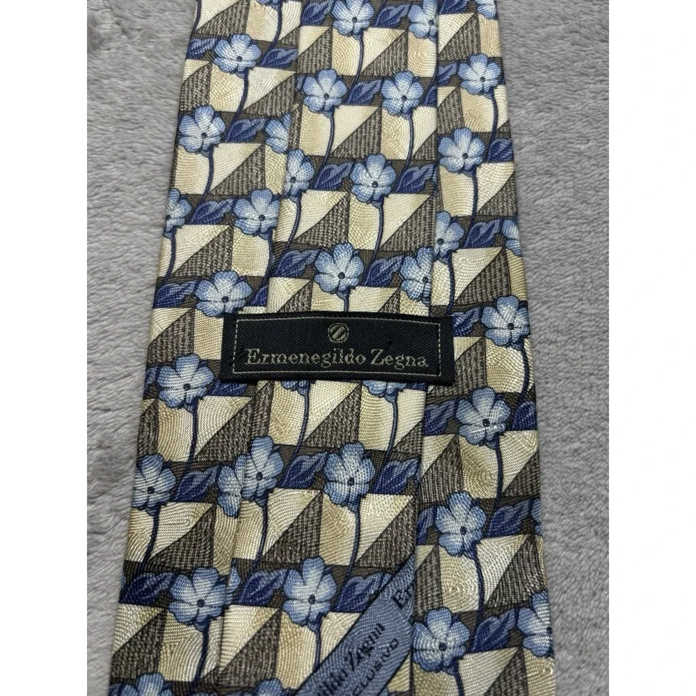 Ermenegildo Zegna Silk Tie floral print Vintage Look Made in Italy